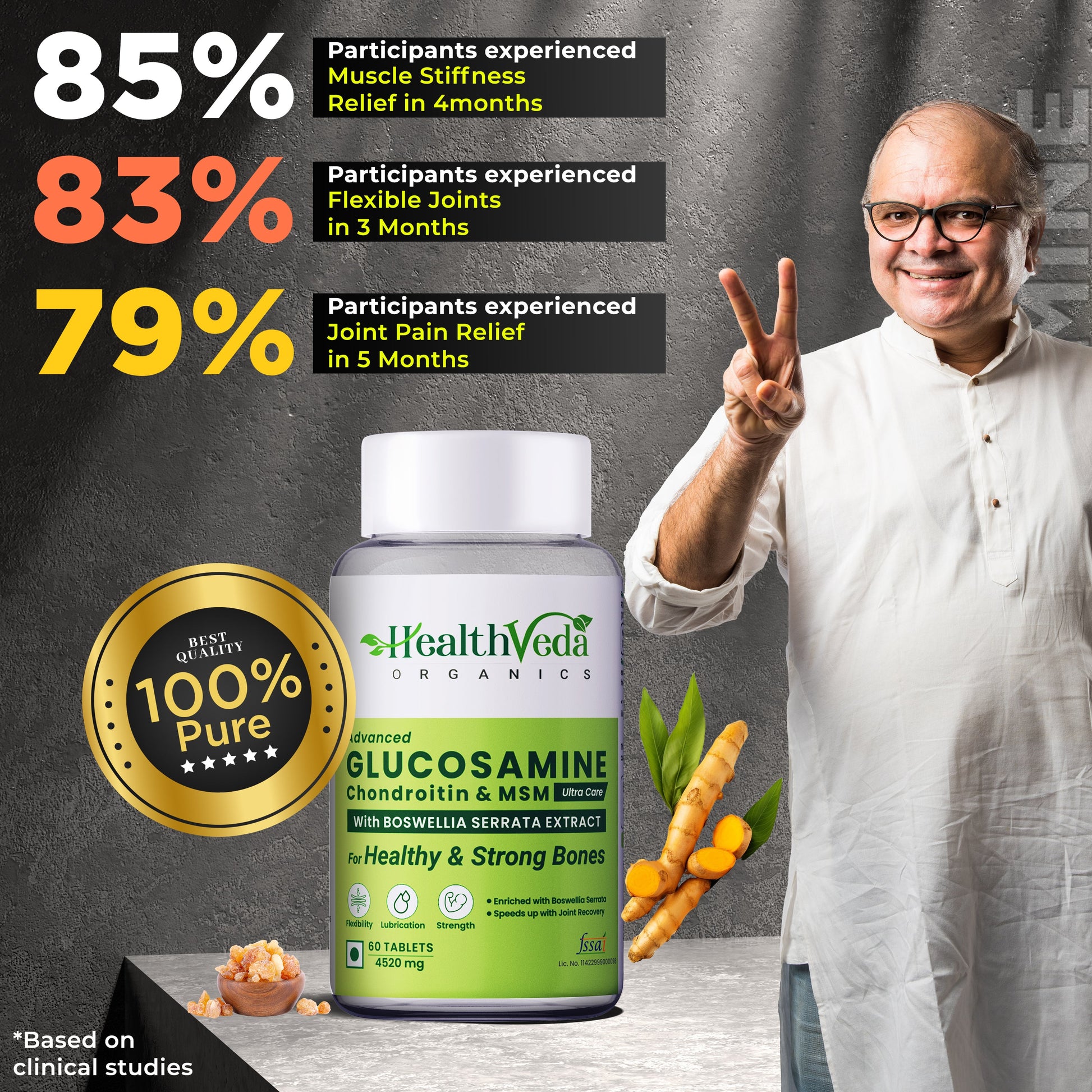 Health Veda Organics Plant Based Glucosamine Chondroitin & MSM Tablets