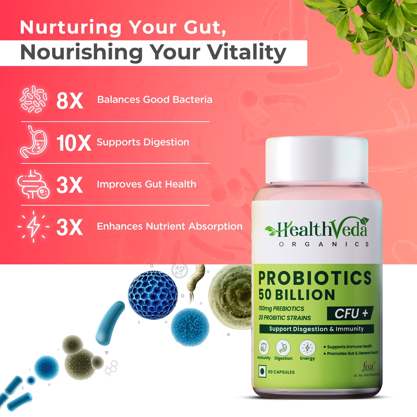 Health Veda Organics Probiotics 50 Billion Veg Capsules
