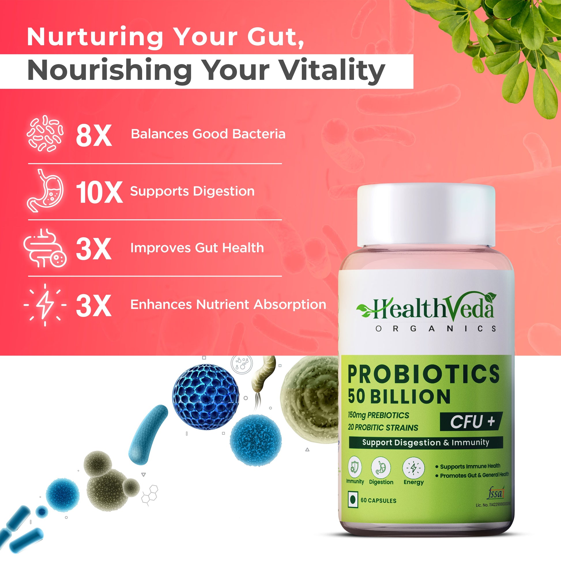 Health Veda Organics Probiotics 50 Billion Veg Capsules