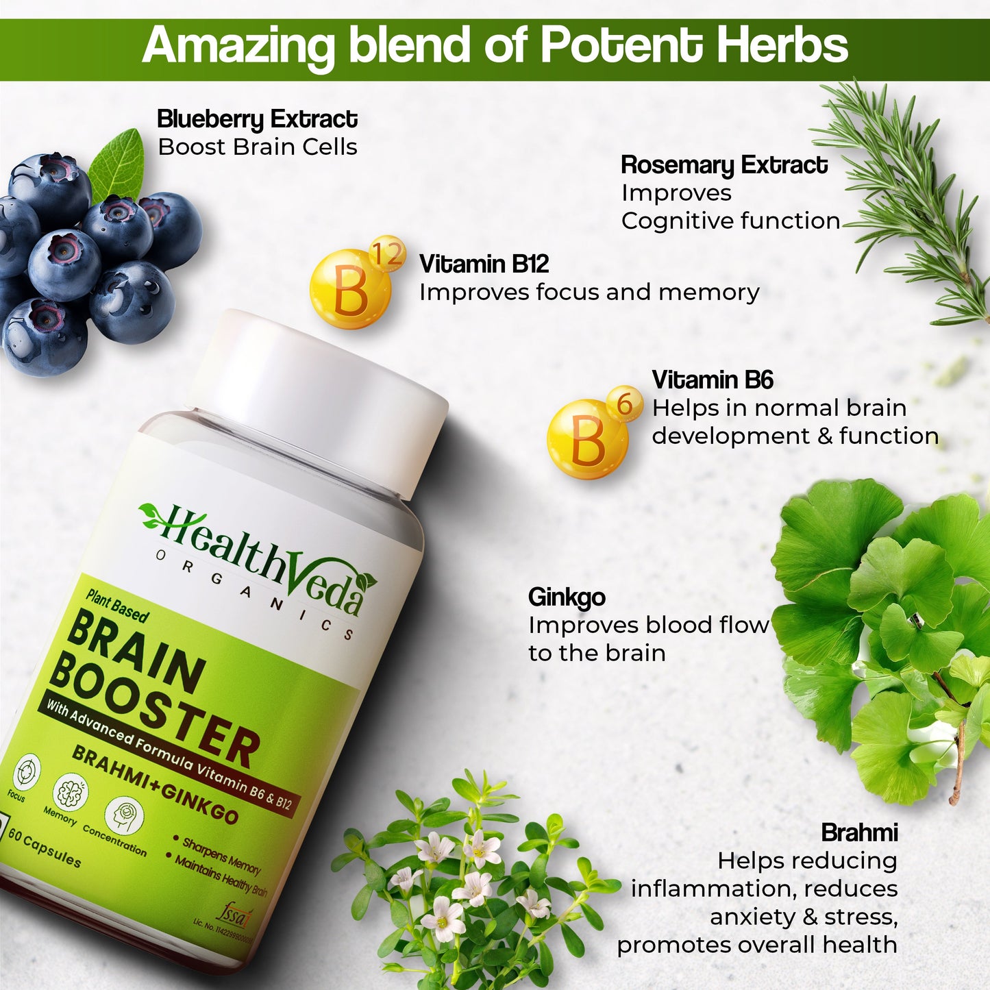 Health Veda Organics Plant Based Brain Booster Capsules
