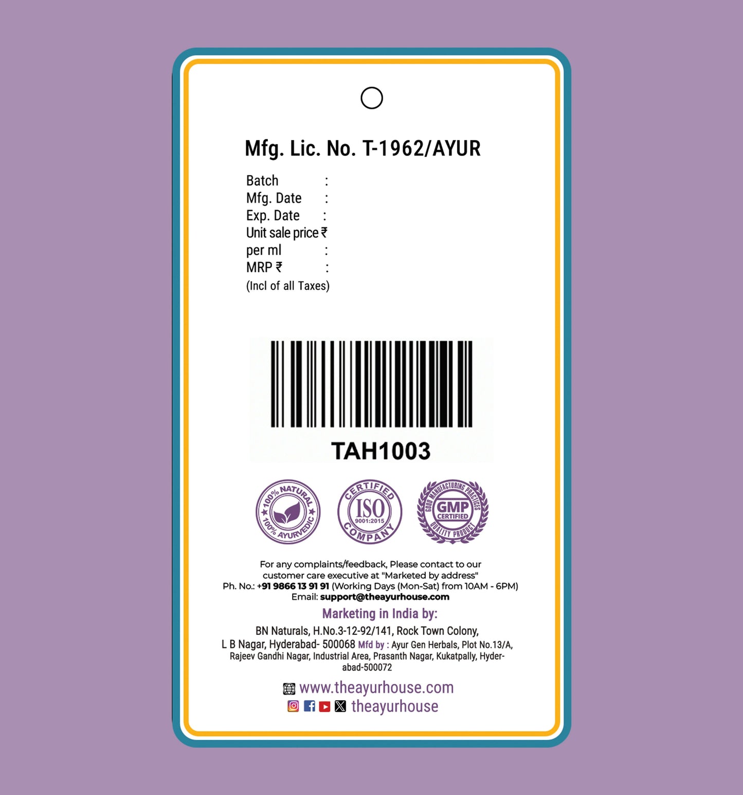 The Ayur House Kumkumadi Tel - Golden Glow Face Oil