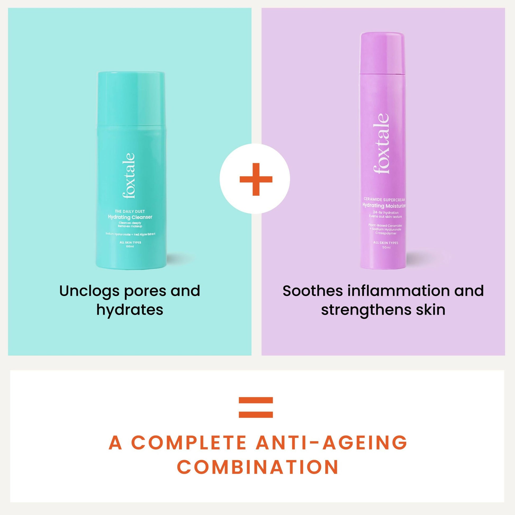 Foxtale Hydration Skin Care Kit: Cleanser Face Wash + Ceramide Supercream Moisturizer
