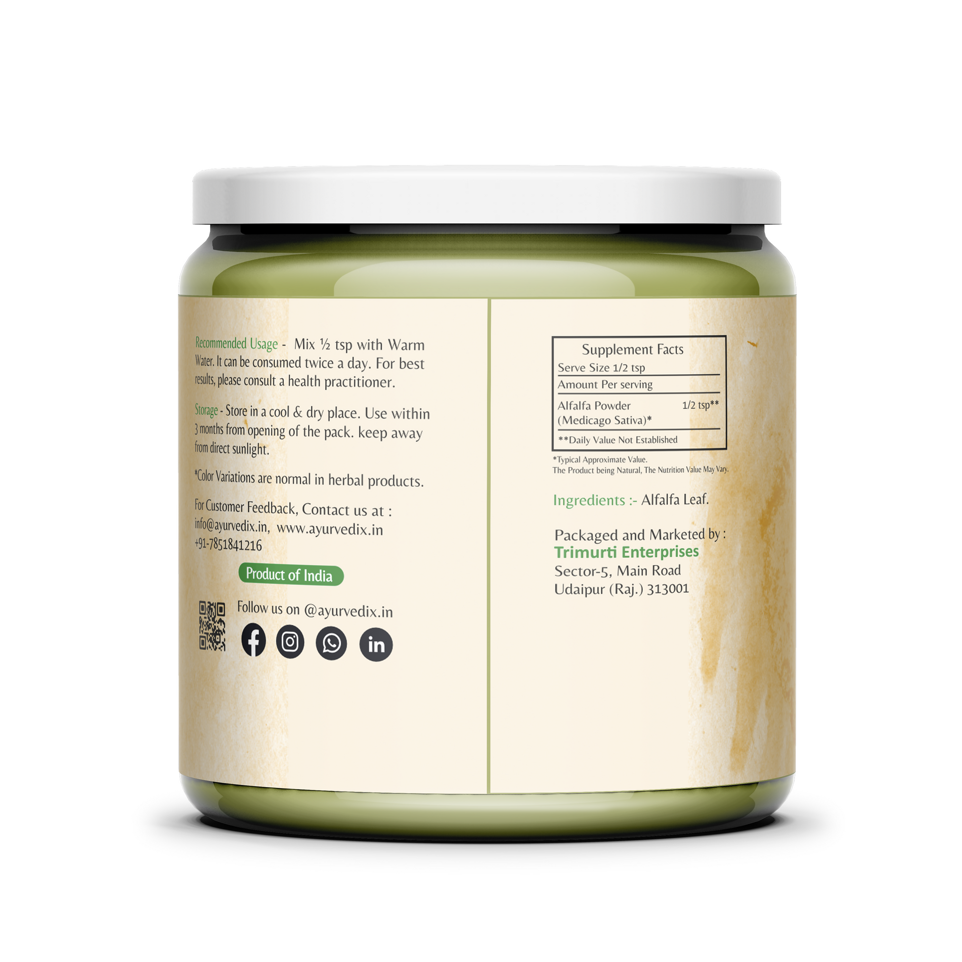 Ayurvedix Organic Alfalfa Powder