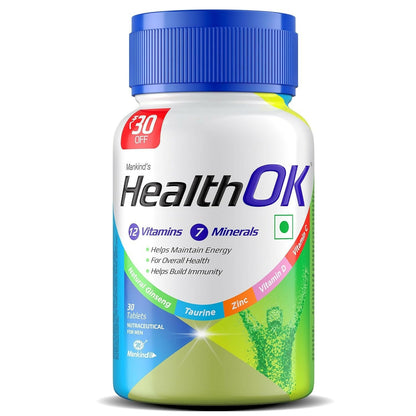 Health OK Multivitamin Tablets For Daily Energy, Vitamin D, C & Overall Health