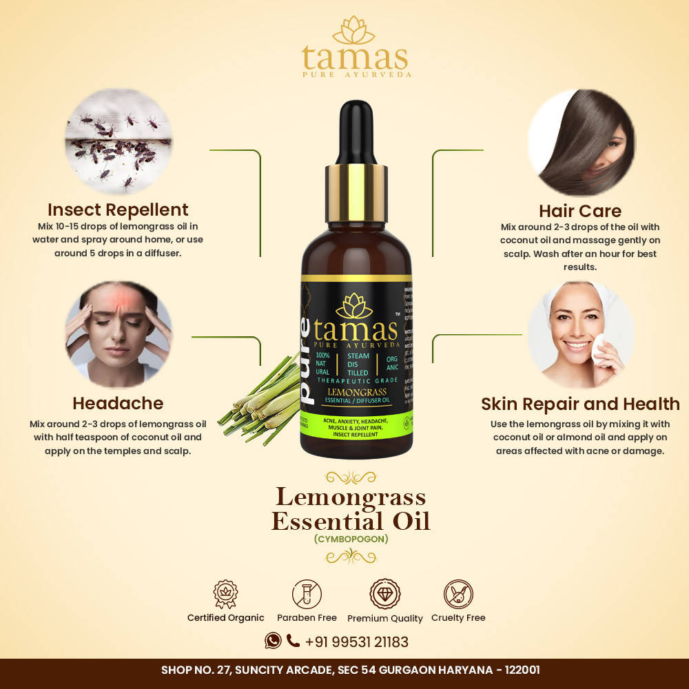 Tamas Pure Ayurveda 100% Organic Lemongrass Essential Oil-USDA Certified Organic