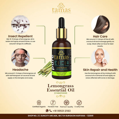 Tamas Pure Ayurveda 100% Organic Lemongrass Essential Oil-USDA Certified Organic