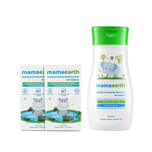 Buy Mamaearth Moisturizing Bathing Bar (Pack of 2) + Gentle Cleansing Shampoo from DrMediCart, Ship from India to USA
