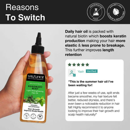 Soulflower Rosemary Mint Hair Growth Oil For Hair Fall & Dandruff Control, Light Hair Oil