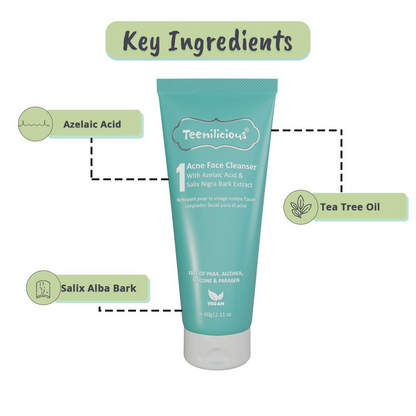 Teenilicious Acne Face Cleanser With 0.5% Azelaic Acid And Tea Tree Oil