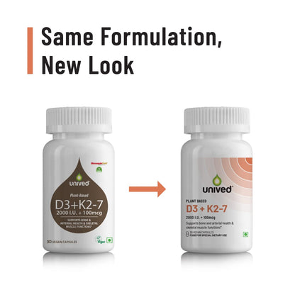 Unived Plant Based D3+K2 -7 Vegan Capsules