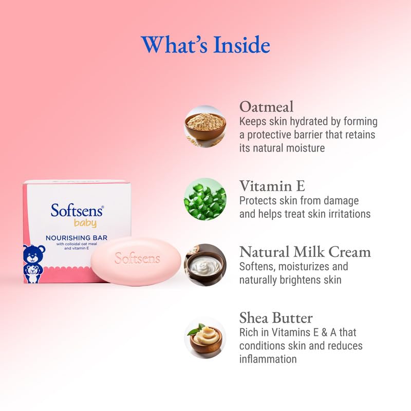 Softsens Baby Nourishing Soap Bar Enriched with Colloidal Oatmeal, Shea Butter & Vitamin E