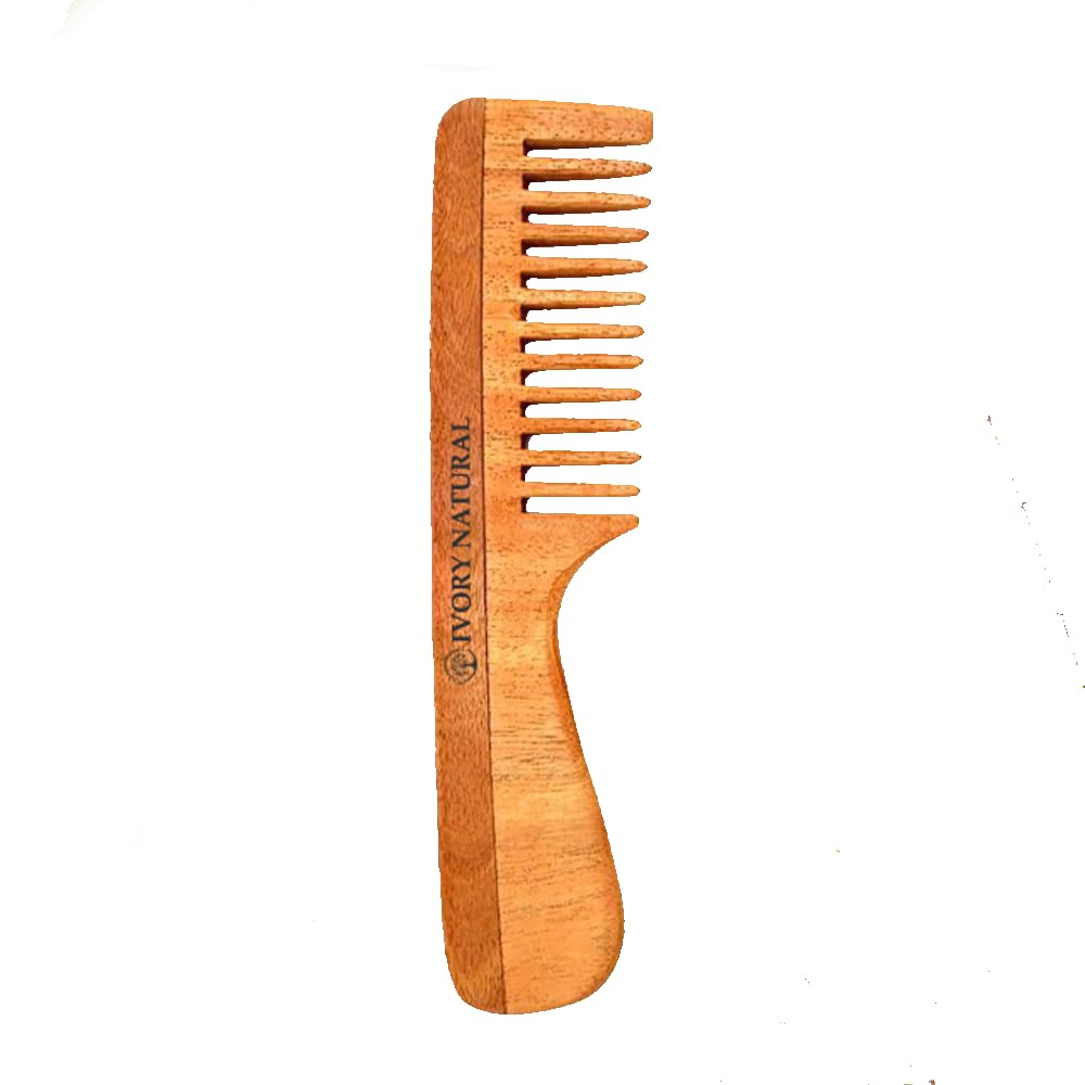 Ivory Natural Handle Kacchi Neem Comb For Gentle Detangling & Scalp Nourishment For Hair