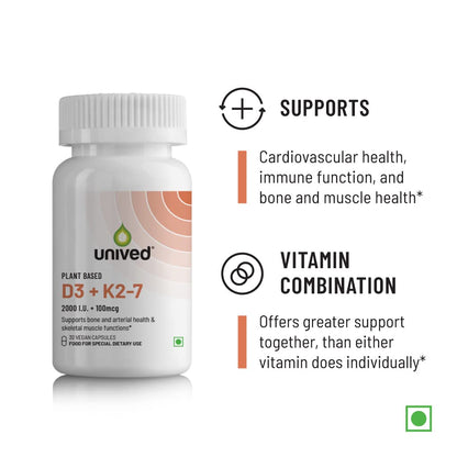 Unived Plant Based D3+K2 -7 Vegan Capsules