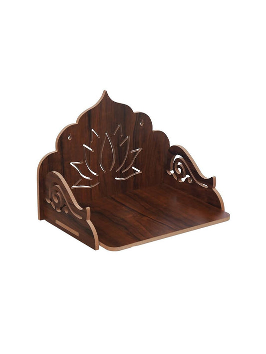 eCraftIndia Brown Lotus Designer Wooden Pooja Temple