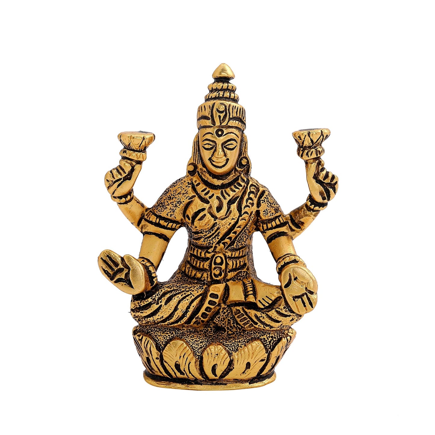 Estele Gold -Polished goddess of wealth Laxmi Devi on lotus Idol for Pooja/Car decor