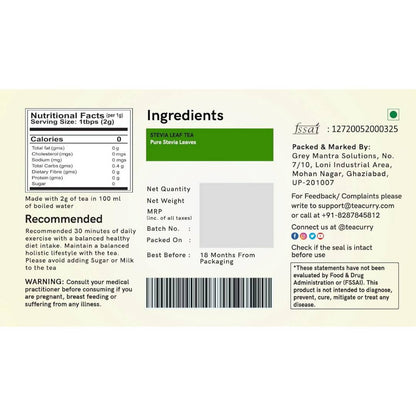 Teacurry Stevia Tea Bags - Drmedicart