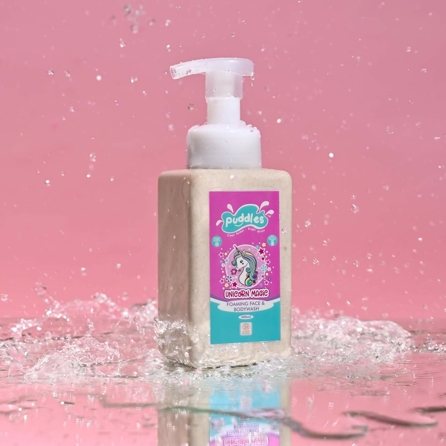Puddles Organic Unicorn Magic Kids Foaming Face & Body Wash with Turmeric, Milk Protein, Neroli Oil