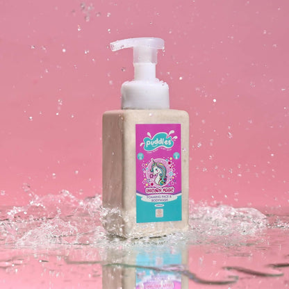 Puddles Organic Unicorn Magic Kids Foaming Face & Body Wash with Turmeric, Milk Protein, Neroli Oil