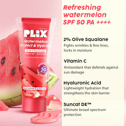 Plix Watermelon SPF PA++++ 50 Protect & Hydrate 2 In 1 Moisturizer + Sunscreen