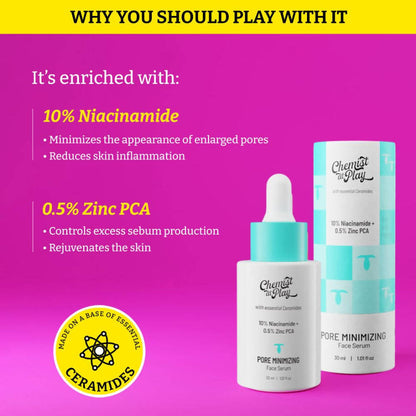 Chemist At Play Pore Minimizing Face Serum For Oily Skin with Visible Pores, Controls Excess Sebum, Oil Production