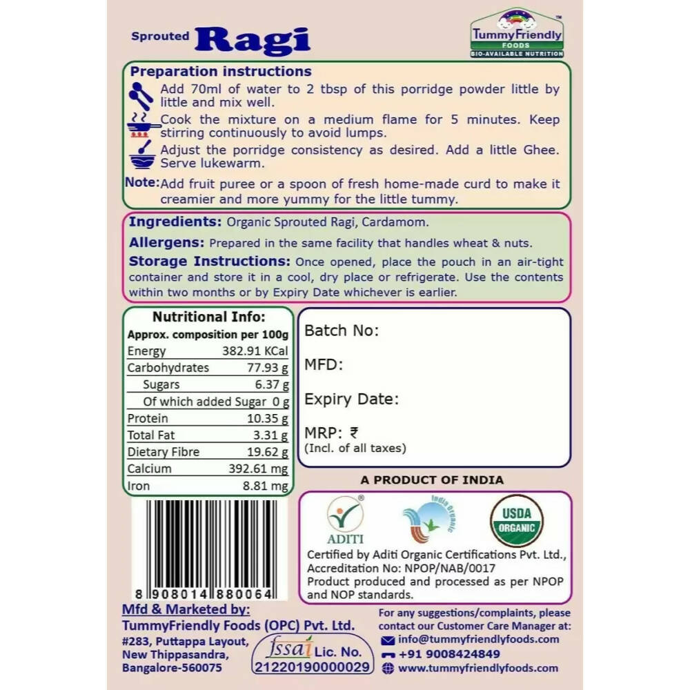 TummyFriendly Foods Certified Ragi Porridge Mixes - Stage1, Stage2, Stage3 - Drmedicart