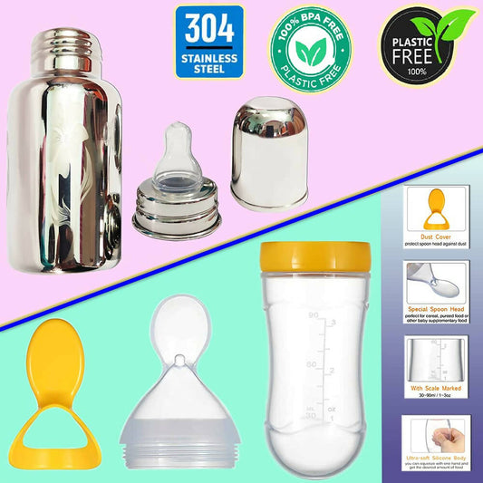 Buy Goodmunchkins Stainless Steel Feeding Bottle, Food Feeder & Fruit Feeder Combo for Baby-(Green-Green, 300ml) from DrMediCart, Ship from India to USA