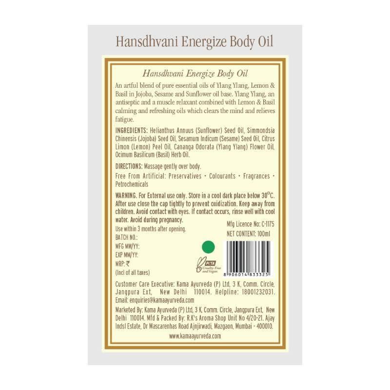 Kama Ayurveda Hansdhvani Energize Body Oil Ingredients