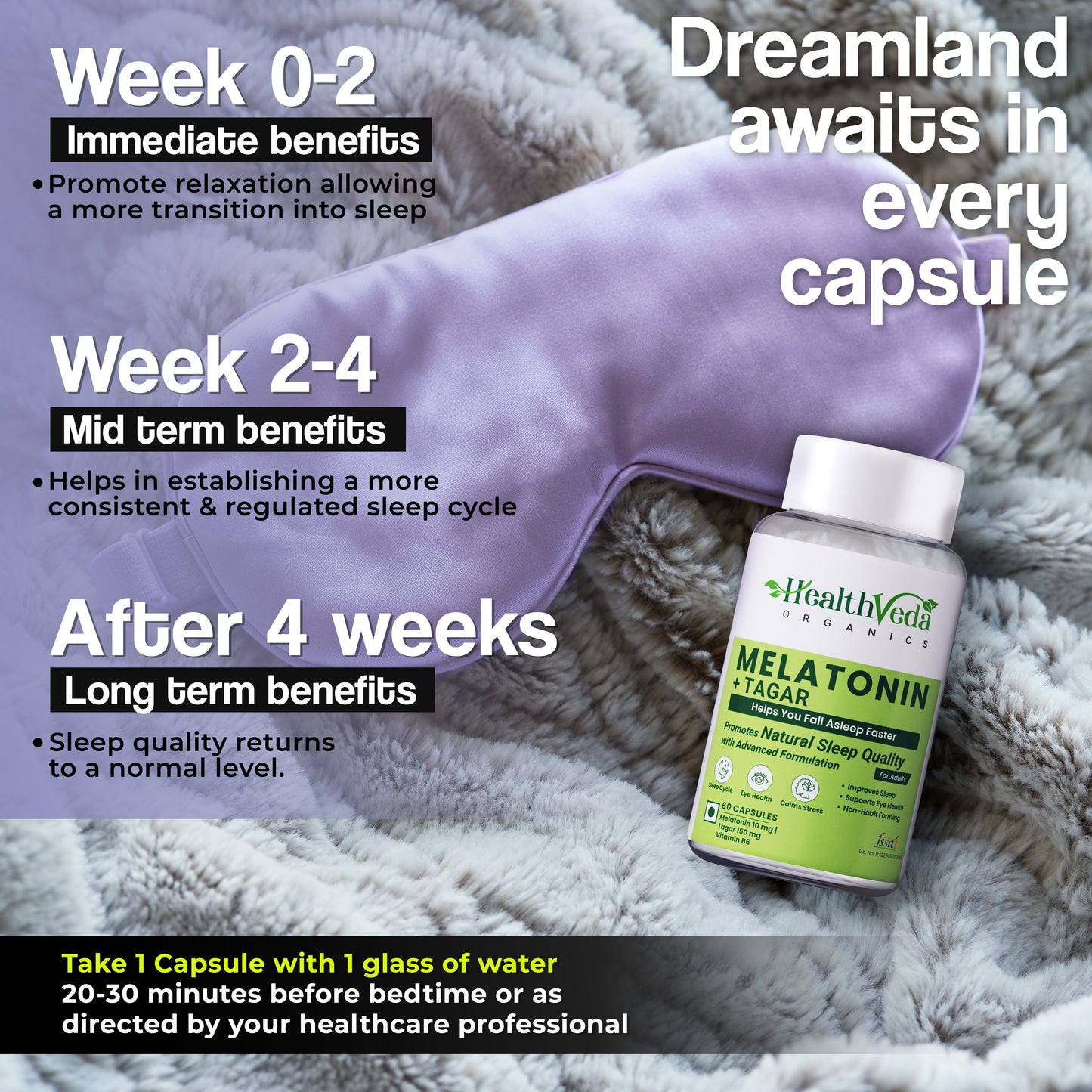 Health Veda Organics Melatonin Sleep & Relaxation Capsules