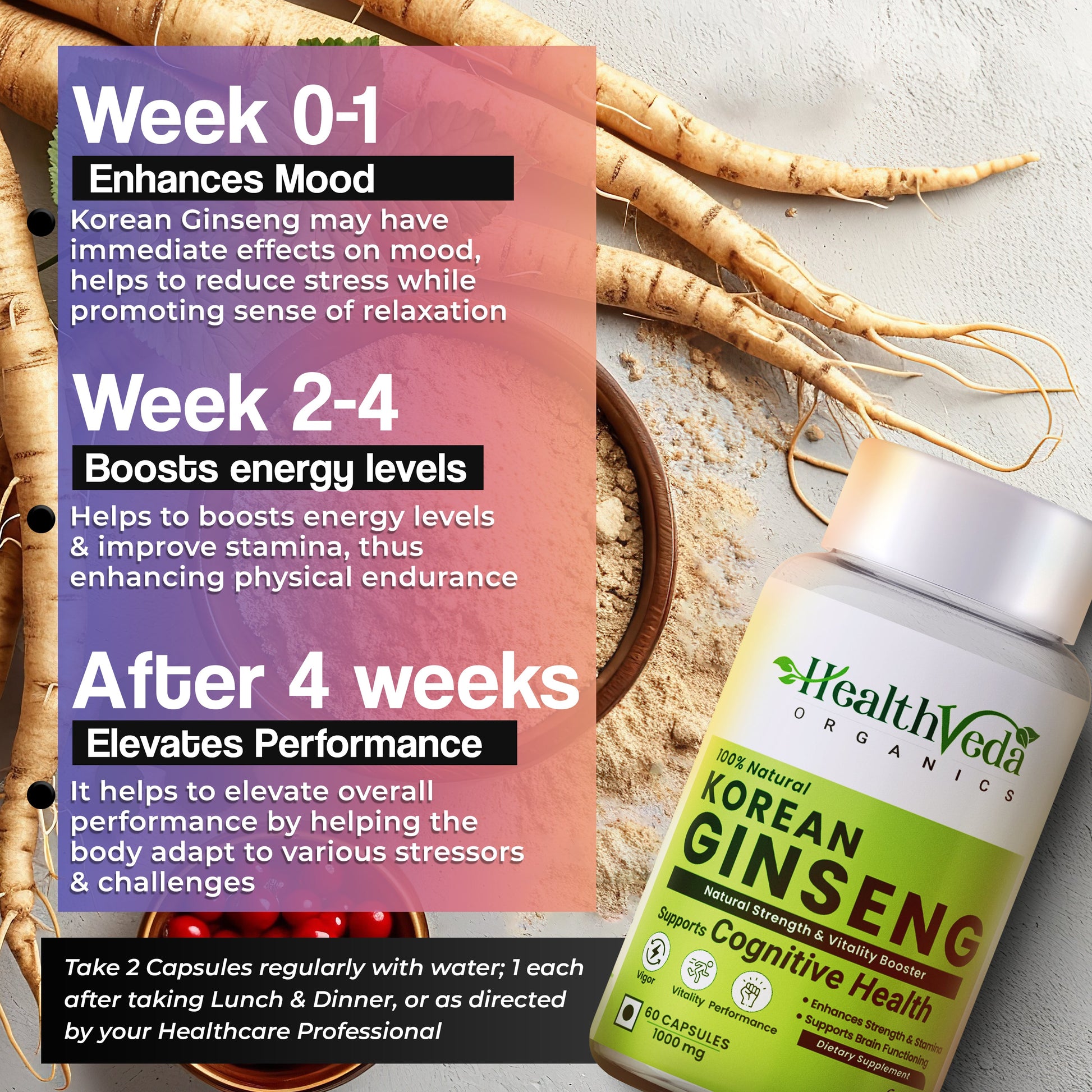 Health Veda Organics Plant Based Korean Red Ginseng Capsules