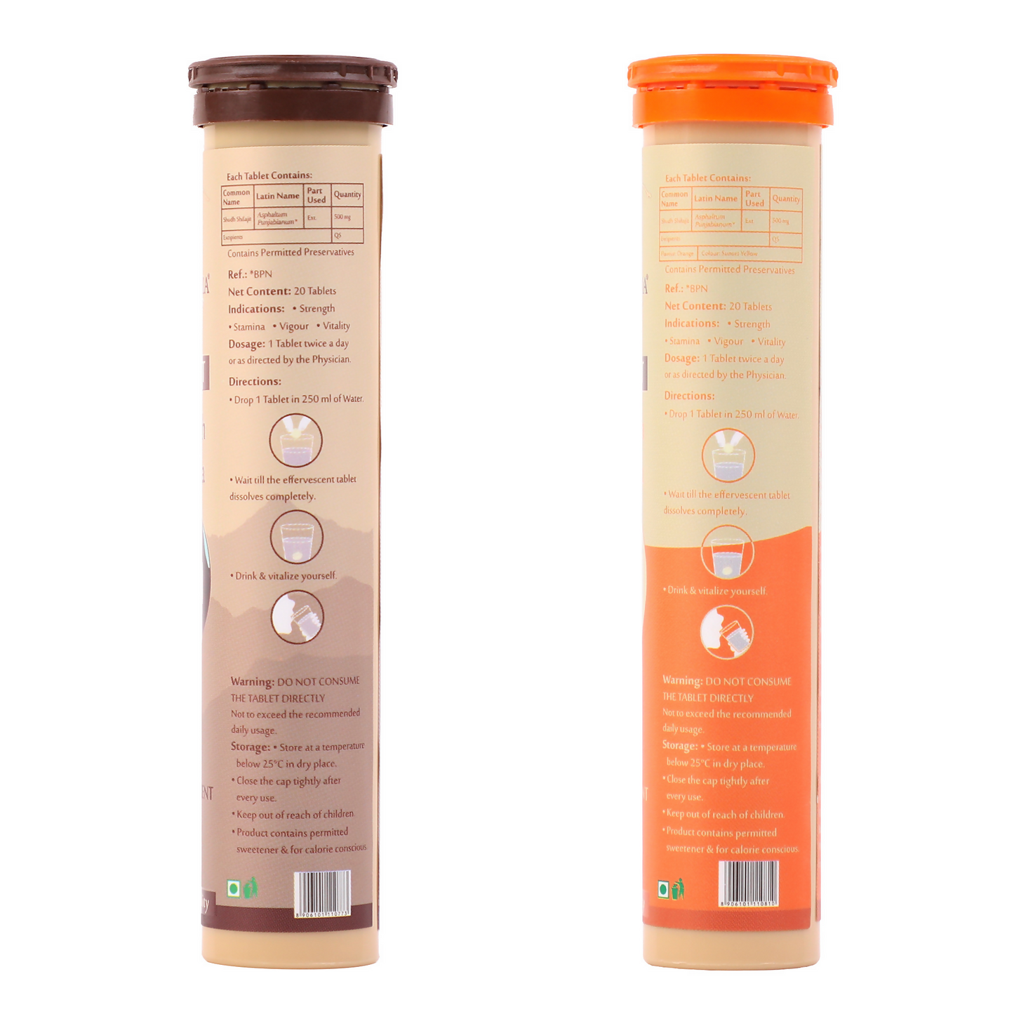 Upakarma Ayurveda Pure SJ Effervescent Tablets in 2 Unique Flavors (Pure SJ & Orange) Combo - Drmedicart