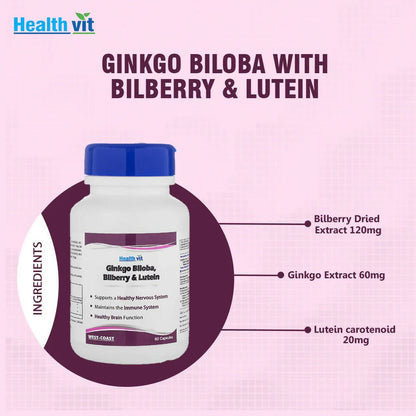 Buy Healthvit Ginkgo Biloba Billberry And Lutein Capsules from DrMediCart, Ship from India to USA