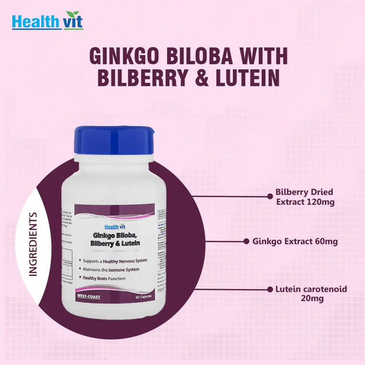 Buy Healthvit Ginkgo Biloba Billberry And Lutein Capsules from DrMediCart, Ship from India to USA