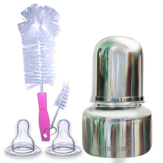 Buy Goodmunchkins Stainless Steel Feeding Bottle with Anti Colic Silicone Nipple/Bottle Cleaning Nylon Brush (75ml, Pink) from DrMediCart, Ship from India to USA