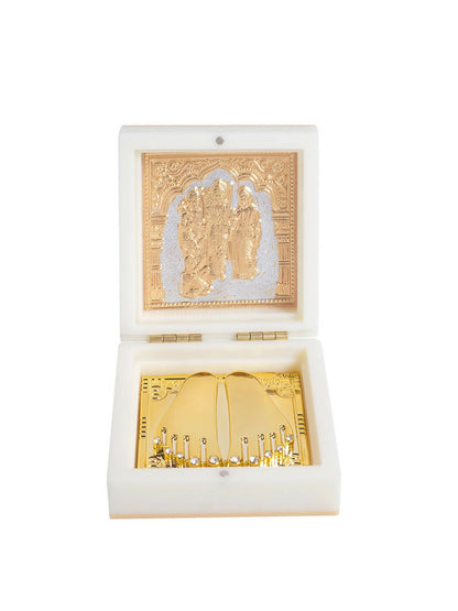 Golden Peacock White 24 CT Gold Polished Ram Darbar Prayer Box