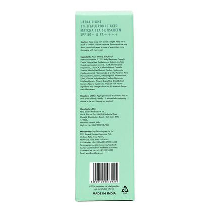 mCaffeine Sun Fix Ultra Light 1% Hyaluronic Acid Matcha Tea Sunscreen SPF 50+ PA++++