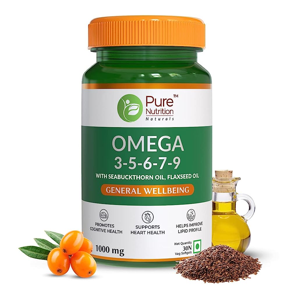 Pure Nutrition Omega 3-5-6-7-9 (1000mg) with Seabuckthorn & Flaxseed Oil Softgels
