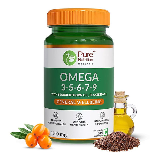 Pure Nutrition Omega 3-5-6-7-9 (1000mg) with Seabuckthorn & Flaxseed Oil Softgels