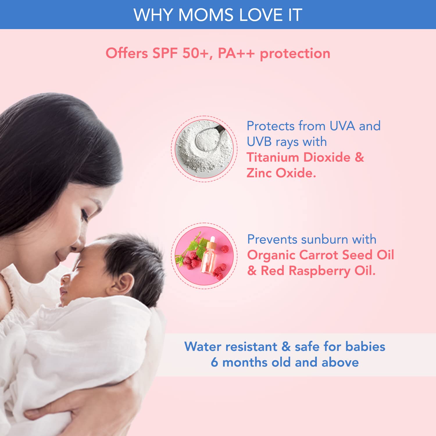 The Moms Co Waterproof SPF 50+ Natural Mineral Based Baby Sunscreen For UV-A & UV-B Protection