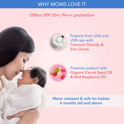 The Moms Co Waterproof SPF 50+ Natural Mineral Based Baby Sunscreen For UV-A & UV-B Protection