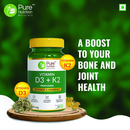 Pure Nutrition Vitamin D3 + K2 from Lichen Veg Tablets