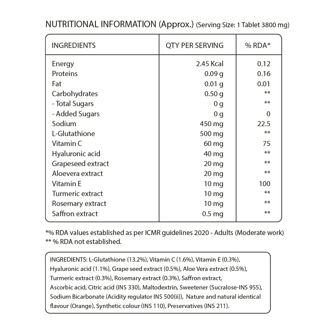 Pure Nutrition Glutathione 500mg with Vitamin C & Saffron Effervescent Tablets