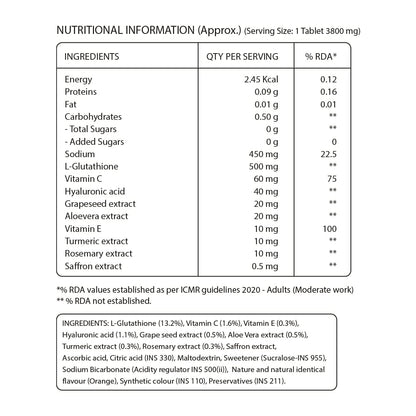Pure Nutrition Glutathione 500mg with Vitamin C & Saffron Effervescent Tablets