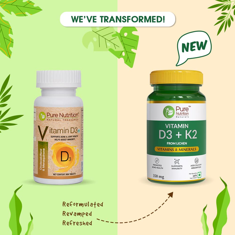 Pure Nutrition Vitamin D3 + K2 from Lichen Veg Tablets