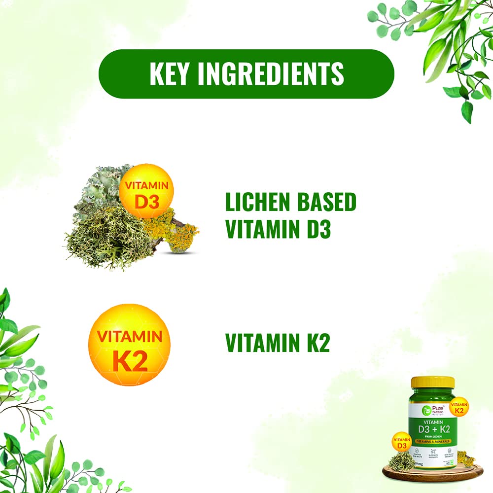 Pure Nutrition Vitamin D3 + K2 from Lichen Veg Tablets