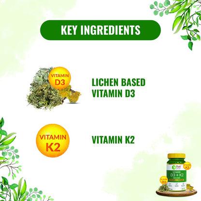 Pure Nutrition Vitamin D3 + K2 from Lichen Veg Tablets
