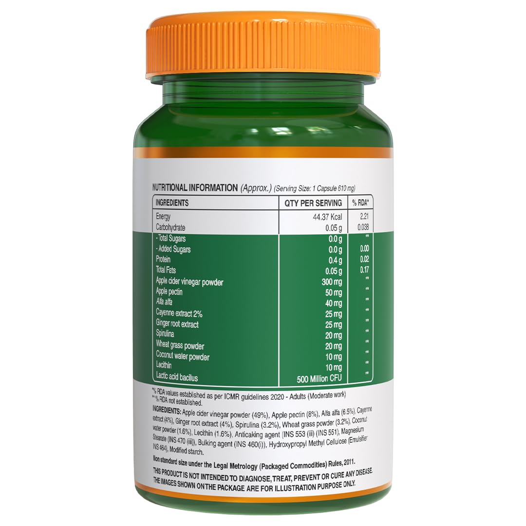 Pure Nutrition Apple Cider Vinegar with Wheat Grass & Spirulina Veg Capsules