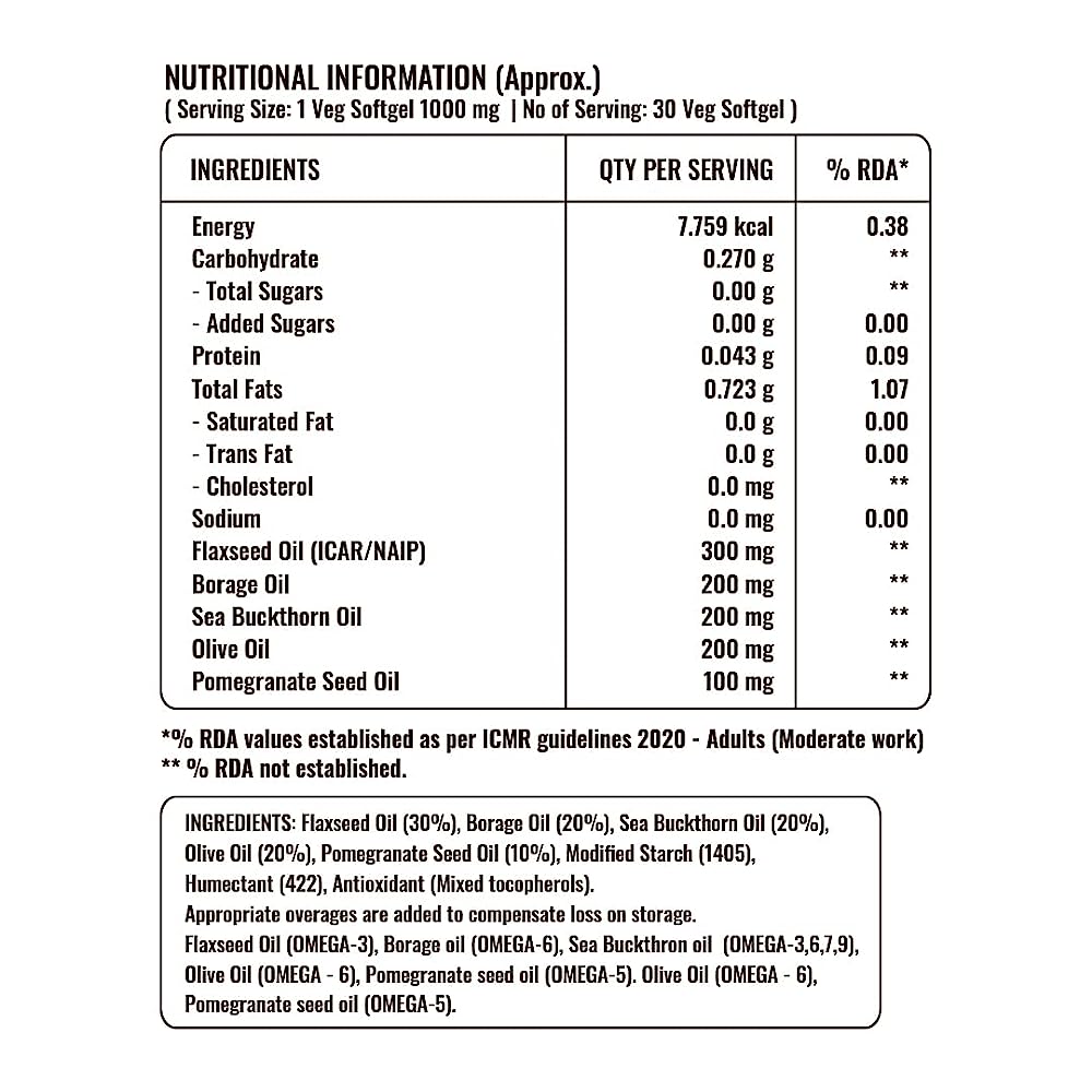 Pure Nutrition Omega 3-5-6-7-9 (1000mg) with Seabuckthorn & Flaxseed Oil Softgels