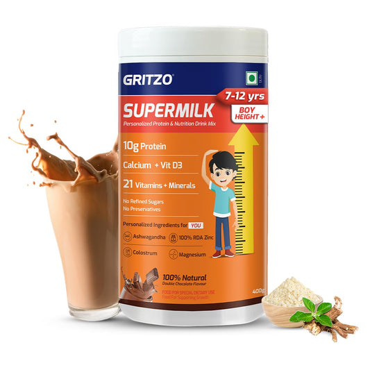 Gritzo SuperMilk Genius+ Health Drink for 7-12 Yr Boys - Double Chocolate