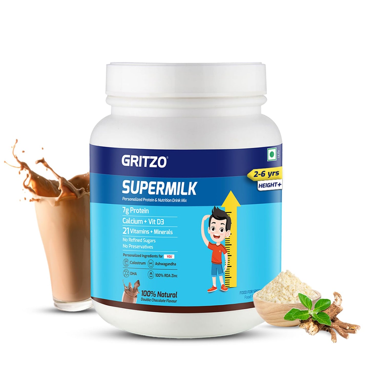 Gritzo Supermilk Height+ For 2-6Y Boys/Girls - Double Chocolate Flavor