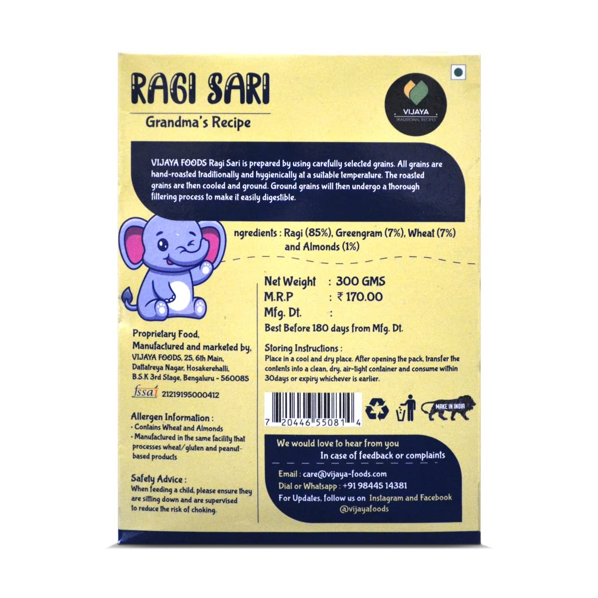 Vijaya Traditional Recipes Ragi Sari - Drmedicart